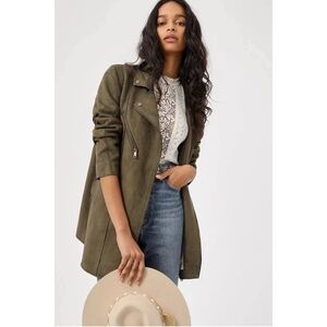 ANTHROPOLOGIE Ripley Sueded Longline Moto Jacket M